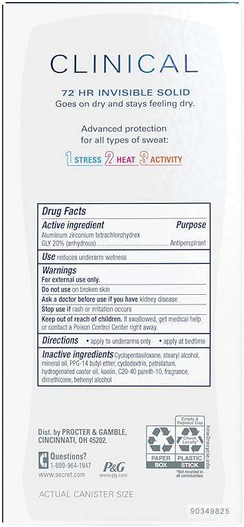 Secret Clinical Strength Invisible Solid Antiperspirant Deodorant for Women, 100HR Sweat & Odor Protection, 3X Stress Protection with Hyaluronic Acid, PH Balanced, Completely Clean Scent, 2.6 oz - Image 15