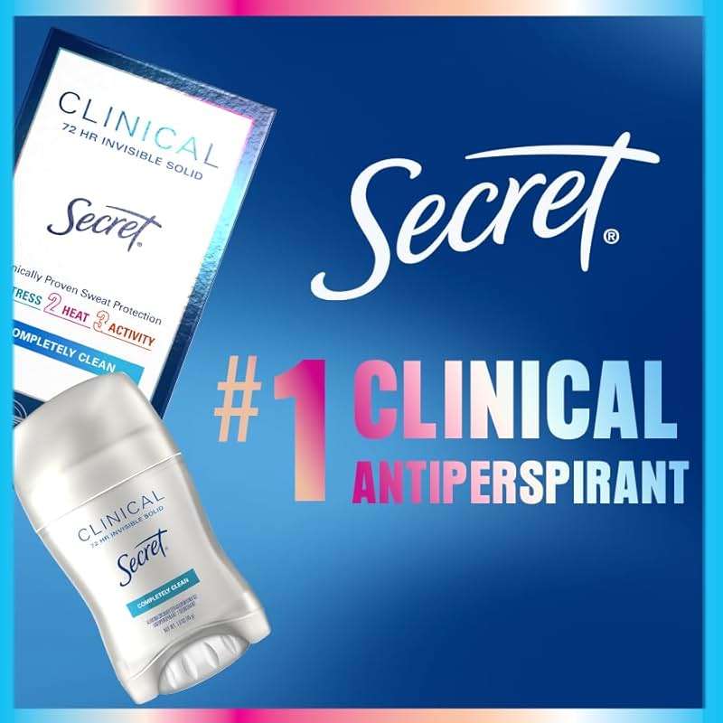 Secret Clinical Strength Invisible Solid Antiperspirant Deodorant for Women, 100HR Sweat & Odor Protection, 3X Stress Protection with Hyaluronic Acid, PH Balanced, Completely Clean Scent, 2.6 oz - Image 7