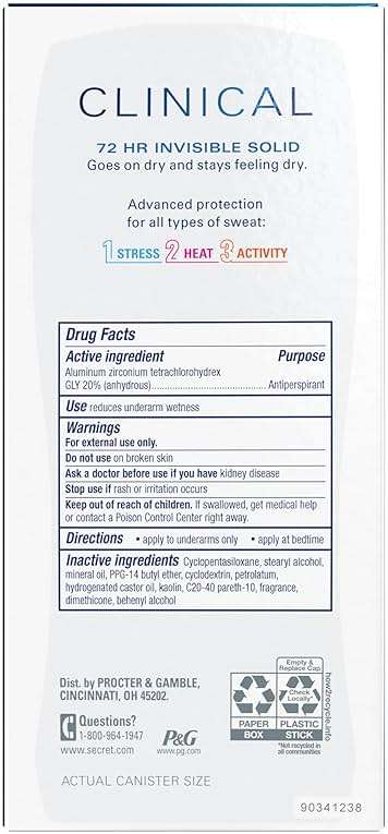 Secret Clinical Strength 100HR Sweat & Odor, Invisible Solid Antiperspirant Deodorant for Women, 3X Stress Protection with Hyaluronic Acid, PH Balanced, Clean Lavender Scent, 2.6 oz - Image 14