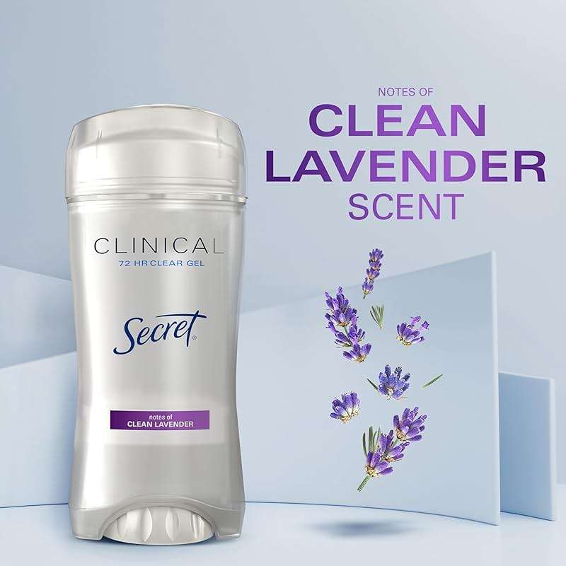 Secret Clinical Strength 100HR Sweat & Odor, Clear Gel Antiperspirant Deodorant for Women, 3X Stress Protection with Hyaluronic Acid, PH Balancing Minerals, Clear Lavender Scent, 2.6 oz - Image 11