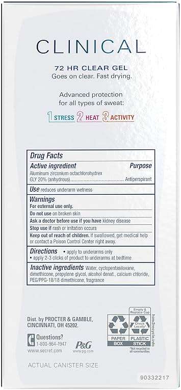 Secret Clinical Strength 100HR Sweat & Odor, Clear Gel Antiperspirant Deodorant for Women, 3X Stress Protection with Hyaluronic Acid, PH Balancing Minerals, Clear Lavender Scent, 2.6 oz - Image 14