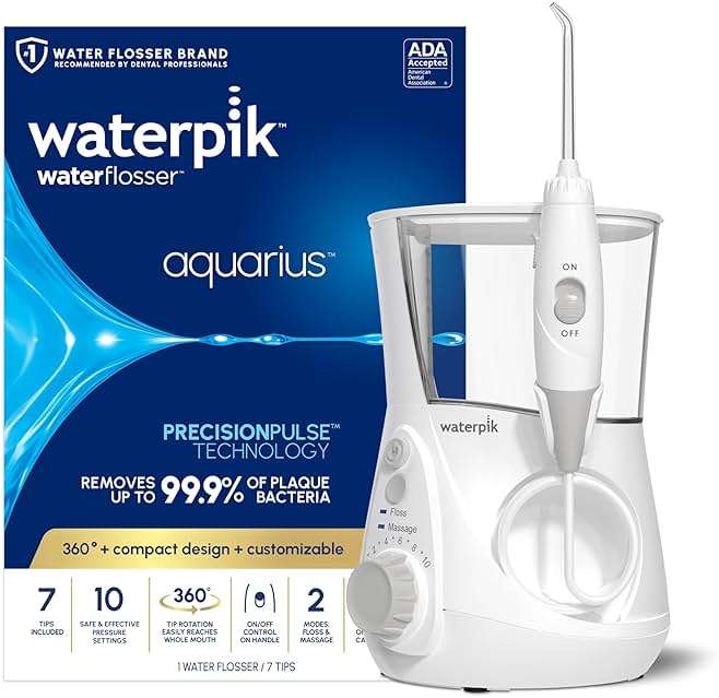 Waterpik Aquarius Water Flosser For Teeth Cleaning, Gums, Braces, Dental Care, Electric Power With 10 Settings, 7 Tips For Multiple Users And Needs, ADA Accepted, White WP-660, Packaging May Vary - Image 1