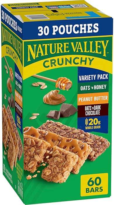 Nature Valley Crunchy Granola Bars Bulk Variety Pack, Oats 'n Honey, Peanut Butter & Oats 'n Dark Chocolate, 30 Two-Bar Wrapped Pouches (60 Bars Total), Whole Grain, No Artificial Flavors, 44.7 OZ - Image 1