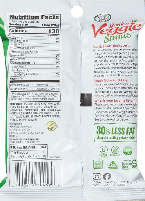 Sensible Portions Garden Veggie Snacks - Veggie Straws, Gluten Free, Snack Size Sea Salt, 1 Oz (Pack of 24) - Image 2
