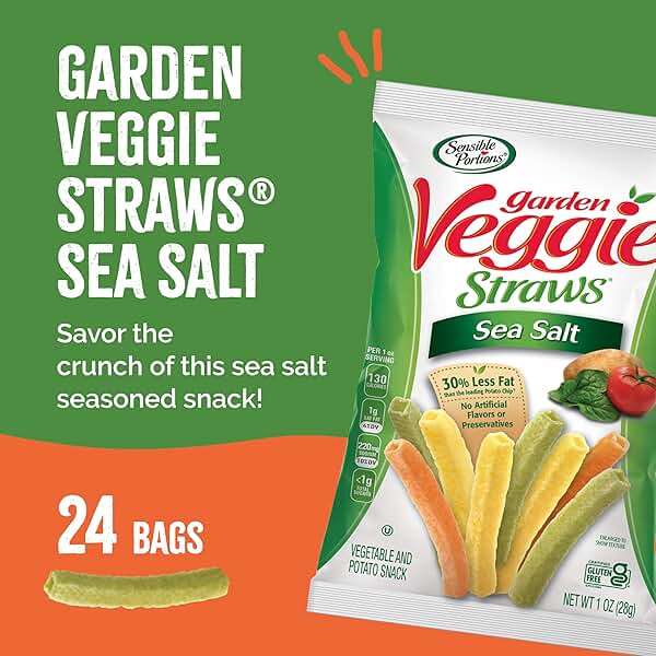 Sensible Portions Garden Veggie Snacks - Veggie Straws, Gluten Free, Snack Size Sea Salt, 1 Oz (Pack of 24) - Image 4