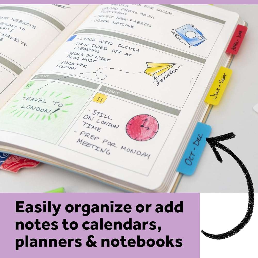 Post-it Sticky Tabs, 1 in. x 1.5 in., 4 Pads of Book Tabs in Assorted Bright Colors for Bookmarking, Annotating, Reading, and Reminders, Blue, Yellow, Pink, and Purple (88 Total Count) - Image 2