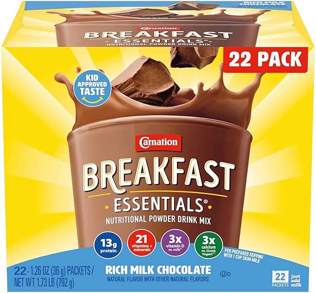 Carnation Breakfast Essentials Powder Drink Mix, Rich Milk Chocolate, 22 Count Box of 1.26 Ounce Packets - Image 1