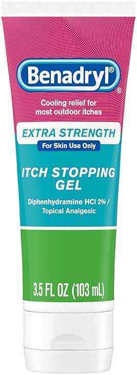Benadryl Topical Itch Relief Gel, Extra Strength, Contains 2% Diphenhydramine HCl, Soothing Relief from Scrapes, Insect Bites, Sunburn and More, Great for Outdoors, 3.5 fl oz - Image 1