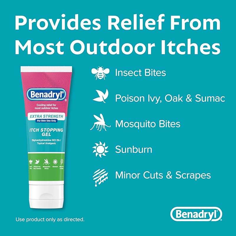 Benadryl Topical Itch Relief Gel, Extra Strength, Contains 2% Diphenhydramine HCl, Soothing Relief from Scrapes, Insect Bites, Sunburn and More, Great for Outdoors, 3.5 fl oz - Image 3