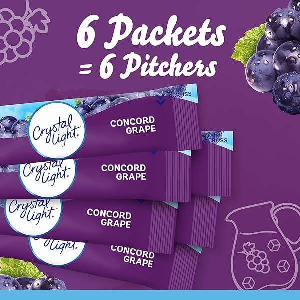 Crystal Light Drink Mix, 6 Pitcher Packets, for Flavorful Hydration and Shareable Refreshment, Concord Grape Artificially flavored, Zero Sugar, Low Calorie, 2.01 oz - Image 7