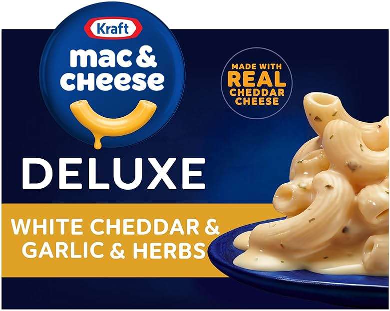 Kraft Deluxe Mac and Cheese, 1 Box, for Easy Dinner or Dinner Sides, White Cheddar and Garlic and Herbs, No Artificial Flavors or Dyes, 11.9 oz - Image 1