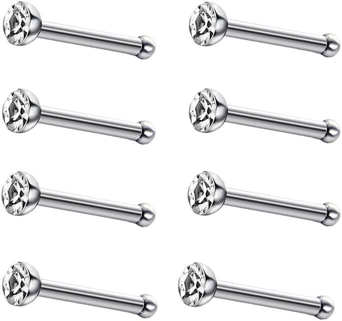 JEWELRIESHOP 40pcs Nose Studs Stainless Steel CZ Nose Rings Pins Piercing Jewelry Bone Studs for Women Men Hypoallergenic 22G - Image 1