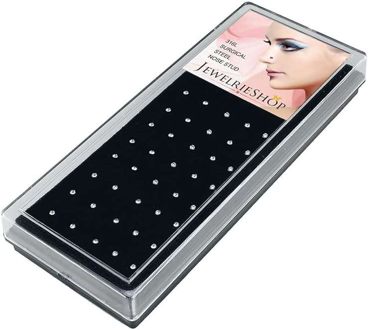 JEWELRIESHOP 40pcs Nose Studs Stainless Steel CZ Nose Rings Pins Piercing Jewelry Bone Studs for Women Men Hypoallergenic 22G - Image 3