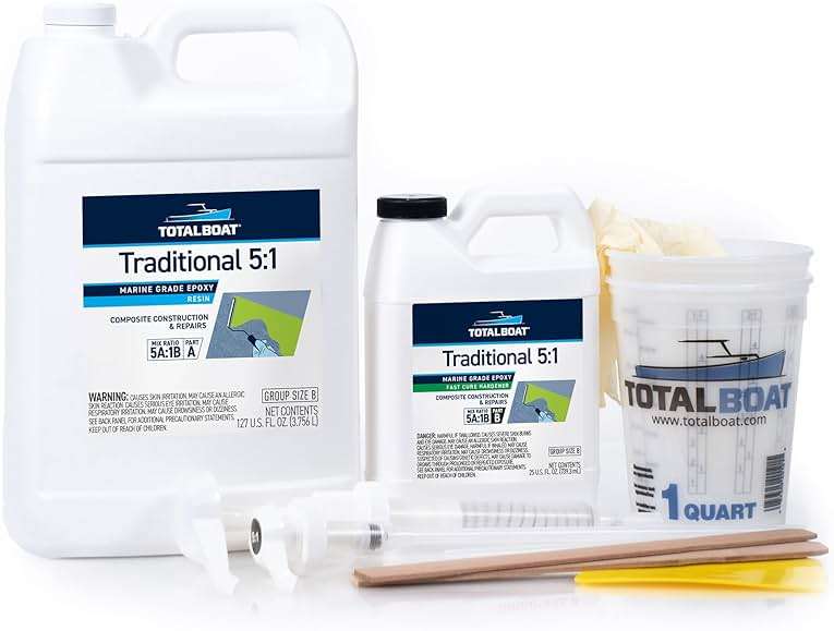TotalBoat 5:1 Marine Epoxy Resin Kit for Bonding, Filleting, Coating, and Laminating - Use for Fiberglass, Wood, Carbon Fiber, Boat Building, Repairs, Woodworking (Gallon, Fast Hardener, Pumps) - Image 1