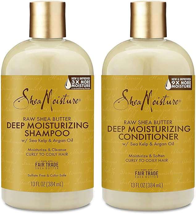 SheaMoisture Shampoo & Conditioner Set, Deep Moisturizing with Raw Shea Butter, Sea Kelp & Argan Oil for Coily & Curly Hair, 13 Oz Ea - Image 1