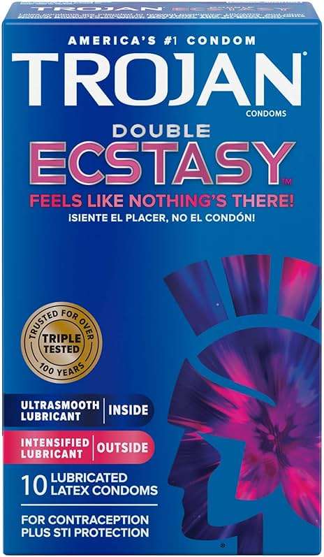 Trojan Ecstasy Heat Latex Lubricated Ribbed Condoms for Men with Warming Lubricant for a Heightened Experience, Helps Reduce Risk of Pregnancy and Sexually Transmitted Infections (STIs), 10 Count - Image 1