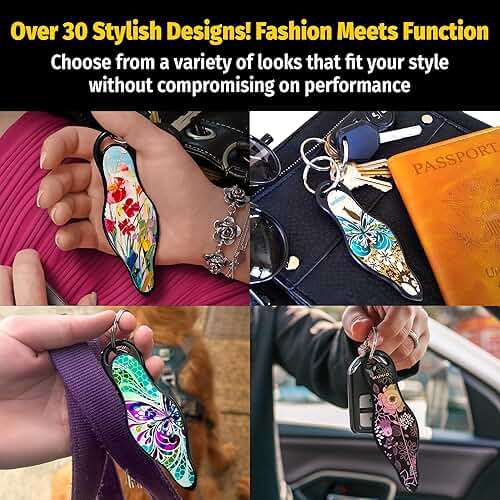MUNIO Self Defense Keychain – Lightweight, Stylish & Portable Safety Tool for Women & Men – Non-Lethal Kubotan, Easy to Use, TSA Approved – Made in USA – Modern Flowers Design - Image 5