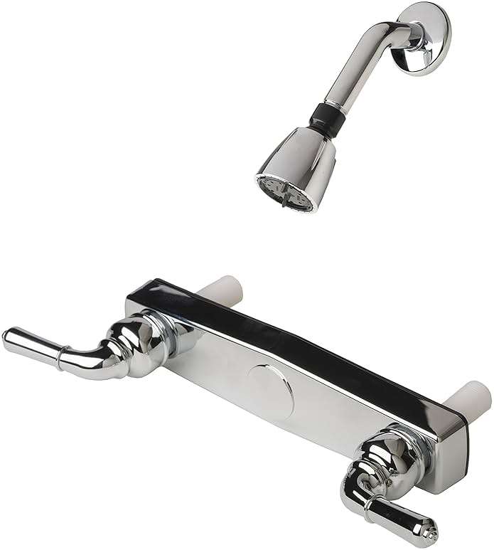 Laguna Brass 3320CP/4010CP Mobile Home Non-Metallic Two Handle 8" Shower Faucet Valve with Matching Shower Head/Arm/Flange Chrome Finish - Image 1