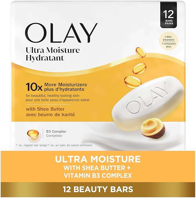 Olay Beauty Bar, Ultra Moisture,10x More Moisturizers, Nourishing Conditioners, Smooth & Gentle on Skin, Vitamin B3 Complex, For All Skin Types, Shea Butter Scent, 3.17 oz, (Pack of 12) - Image 1