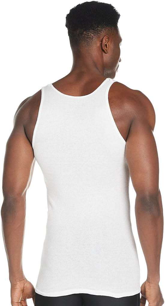 Hanes Men's Tank Undershirt Pack, Cotton Tank Undershirt, Moisture-Wicking, Breathable, White or Grey/Black, Multi-Pack - Image 2