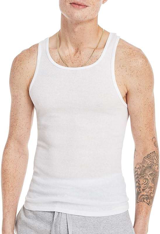 Hanes Men's Tank Undershirt Pack, Cotton Tank Undershirt, Moisture-Wicking, Breathable, White or Grey/Black, Multi-Pack - Image 3