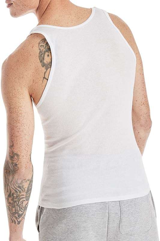 Hanes Men's Tank Undershirt Pack, Cotton Tank Undershirt, Moisture-Wicking, Breathable, White or Grey/Black, Multi-Pack - Image 5