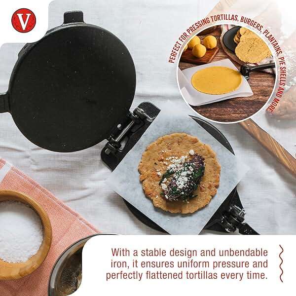 Victoria 8 Inches Cast Iron Tortilla Press, Roti Maker and Tortilladora, Pataconera Seasoned with Flaxseed Oil, Made in Colombia, Traditional Style, Black - Image 3