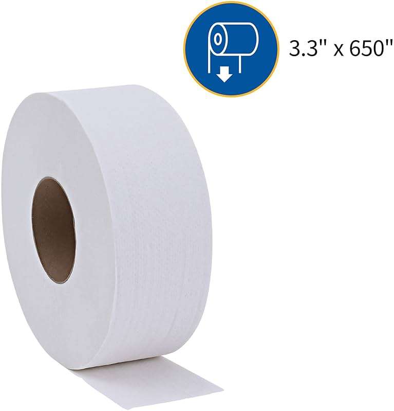 Genuine Joe Jumbo Roll Bath Tissue - 2-Ply White Toilet Paper, 3.3" x 650' per Roll, 12 Count Bulk Pack, Recycled Fiber, Commercial Grade for Dispensers - Image 11