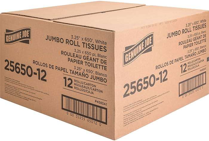 Genuine Joe Jumbo Roll Bath Tissue - 2-Ply White Toilet Paper, 3.3" x 650' per Roll, 12 Count Bulk Pack, Recycled Fiber, Commercial Grade for Dispensers - Image 3