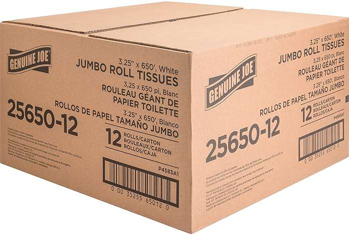 Genuine Joe Jumbo Roll Bath Tissue - 2-Ply White Toilet Paper, 3.3" x 650' per Roll, 12 Count Bulk Pack, Recycled Fiber, Commercial Grade for Dispensers - Image 4