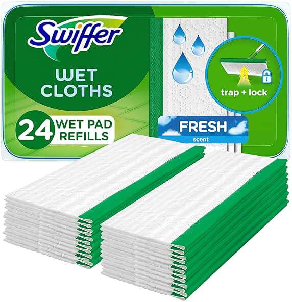 Swiffer Sweep + Mop, Wet Pads Refill, Floor Cleaner for Dirt, Dust, Hair, Cleaning Cloths for Mopping Home, Bathroom, Kitchen, All Purpose Multi-Surface Floor Wipes, Fresh, 24ct - Image 1