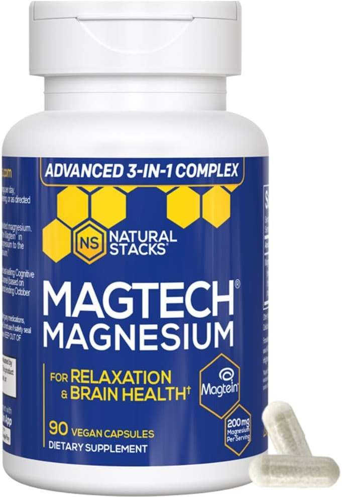MagTech Magnesium Complex for Women & Men - 3 Forms of Magnesium: Glycinate, Magtein L-Threonate & Taurate - 200mg Chelated Complex - Support for Relaxation & Brain Health - 90 Glycinate Capsules - Image 1