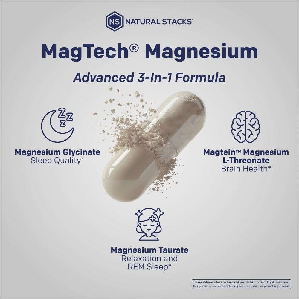 MagTech Magnesium Complex for Women & Men - 3 Forms of Magnesium: Glycinate, Magtein L-Threonate & Taurate - 200mg Chelated Complex - Support for Relaxation & Brain Health - 90 Glycinate Capsules - Image 6