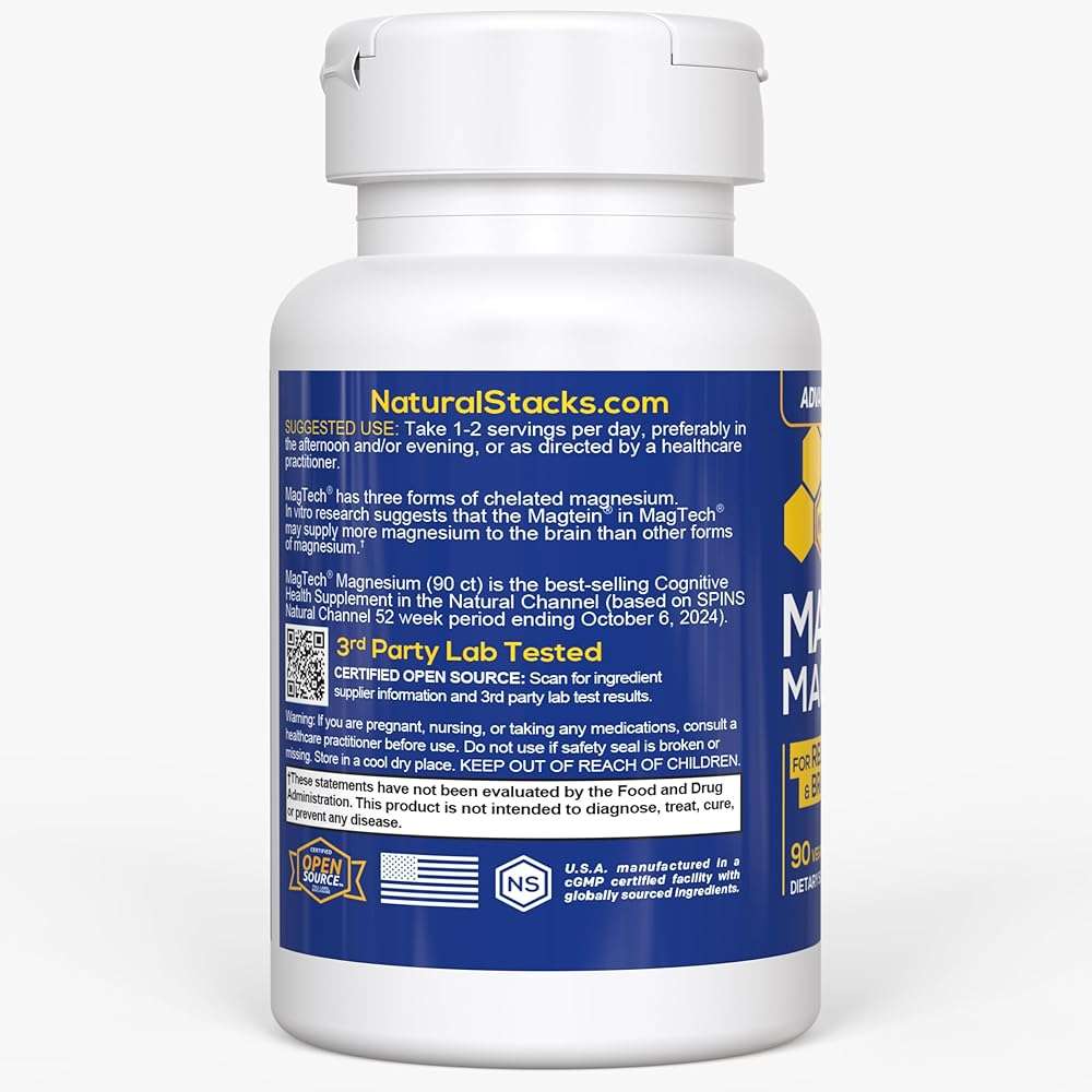 MagTech Magnesium Complex for Women & Men - 3 Forms of Magnesium: Glycinate, Magtein L-Threonate & Taurate - 200mg Chelated Complex - Support for Relaxation & Brain Health - 90 Glycinate Capsules - Image 7