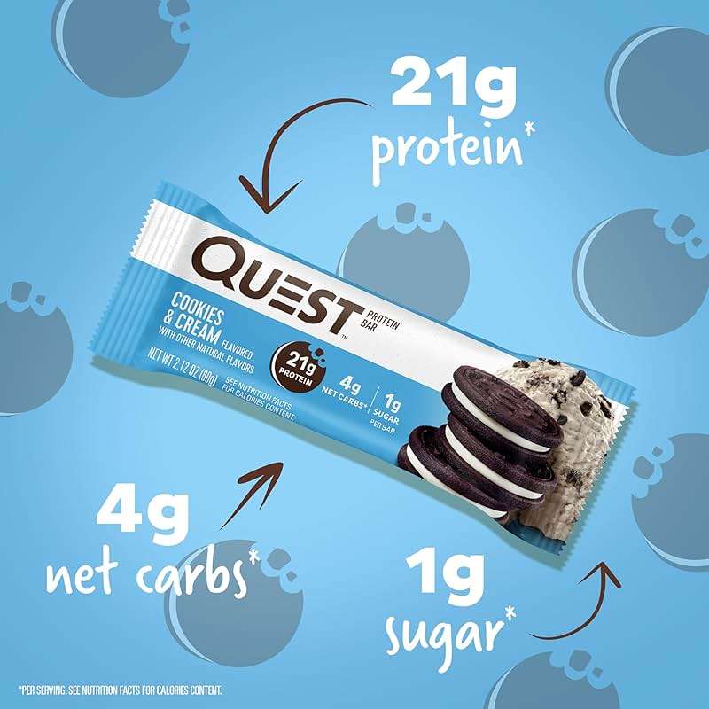 Quest Nutrition Cookies & Cream Protein Bars, 21g Protein, 1g Sugar, 4g Net Carb, High Fiber, Gluten Free, Keto Friendly, 12 Count - Image 2