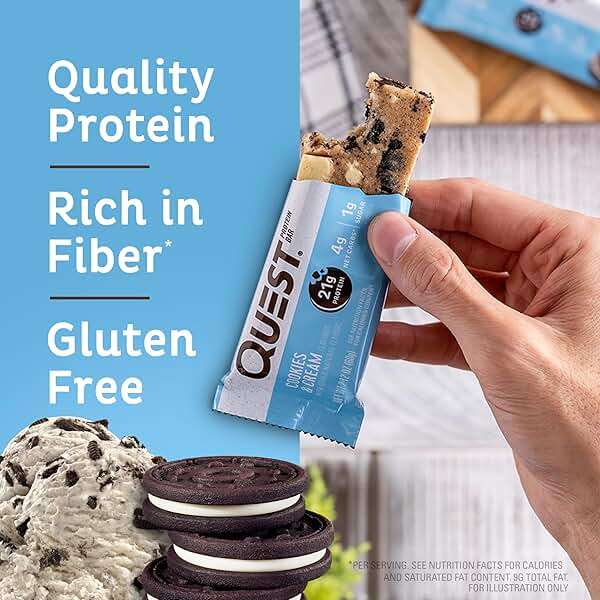 Quest Nutrition Cookies & Cream Protein Bars, 21g Protein, 1g Sugar, 4g Net Carb, High Fiber, Gluten Free, Keto Friendly, 12 Count - Image 3