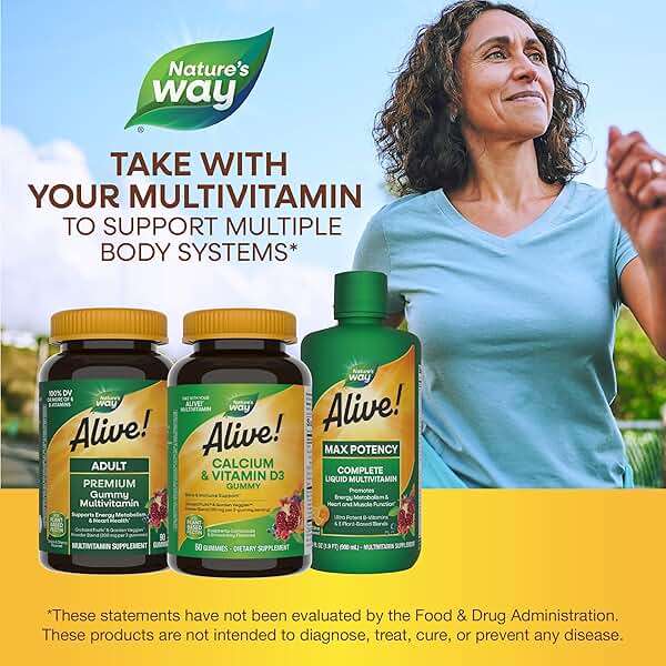 Nature’s Way Alive! Chewable Calcium Gummies with Vitamin D3, Daily Supplement Supports Healthy Bones and Teeth, and Muscle Function*, Strawberry and Raspberry-Lemonade Flavored, 60 Gummies - Image 7
