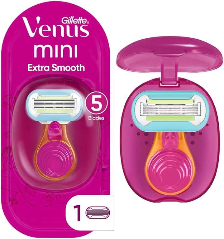 Gillette Venus Extra Smooth Travel Razor Kit for Women, Mini Handle + Refill + Case - Image 1