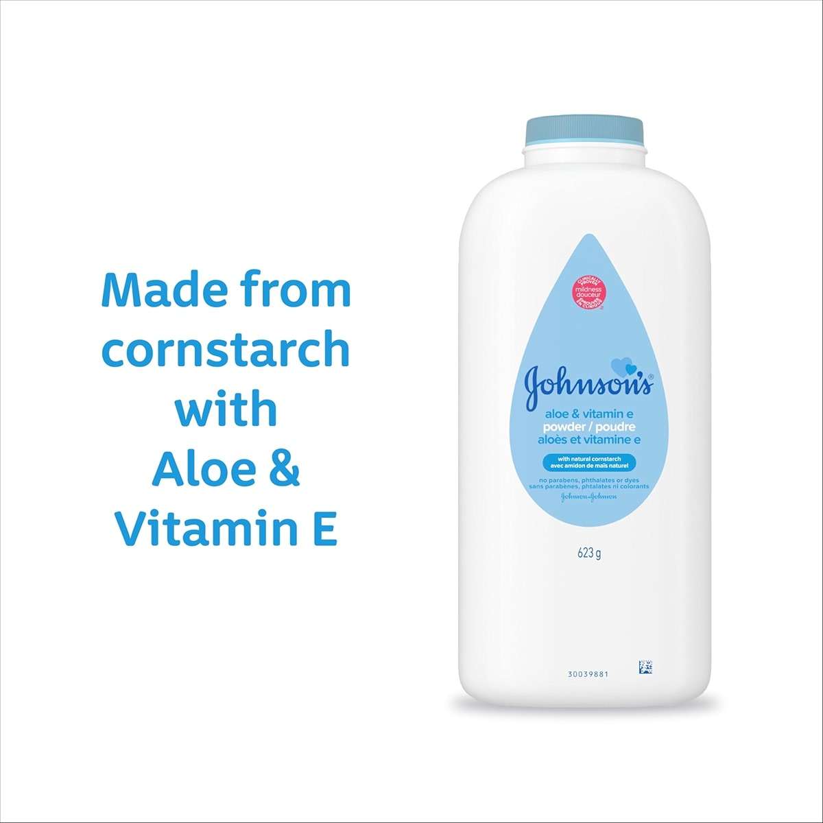 Johnson's Baby Powder with Naturally Derived Cornstarch, Aloe & Vitamin E., Hypoallergenic, No Added Parabens & Dyes for Gentle Baby Skin Care, 22 oz, Baby Essentials, 3 Pack - Image 4