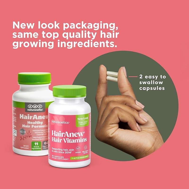 Hair Growth Vitamins for Women & Men for Faster Hair Growth, Vegan, 60 Capsules - 11 Ingredients & 5000mcg Biotin for Thicker Fuller Stronger Locks + Skin & Nail Health - Naturenetics HairAnew - Image 2