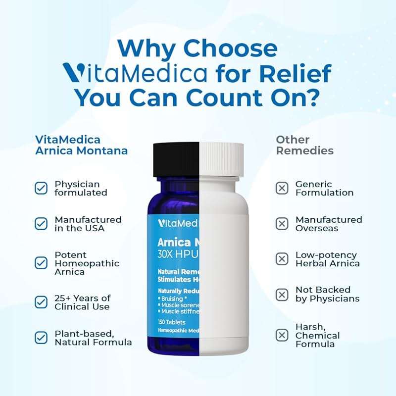 VitaMedica Arnica Montana 30X Rapid Dissolve Arnica Tablets for Natural Pain, Bruising, and Swelling Support - Homeopathic Medicine for Injury and Surgery Recovery - 150 Ct - 50 Servings - Image 8