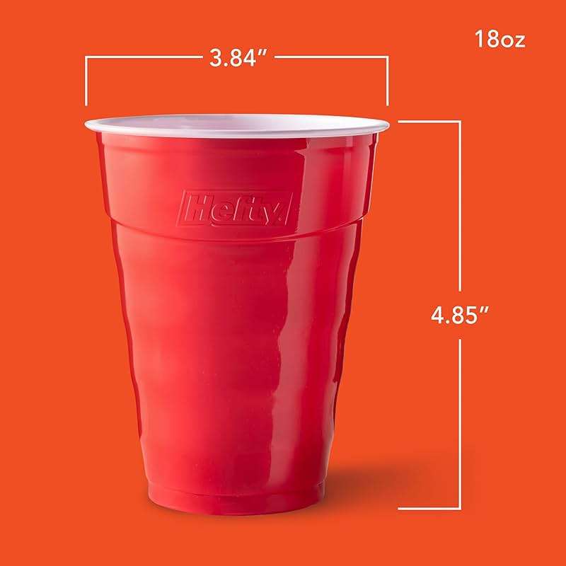 Hefty Party On Disposable Plastic Party Cups, 50 Count, 18 Oz Red Cups for Parties, Tailgates, Birthdays, Holidays, and More, Contoured Shape for Easy Gripping, Strong and Durable - Image 2