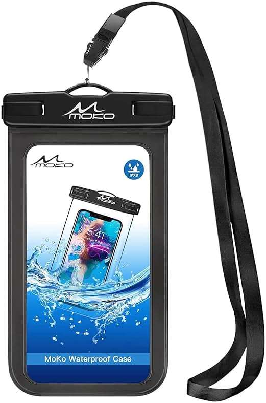 MoKo Waterproof Phone Pouch Holder, Cellphone Case Dry Bag with Lanyard Armband Compatible with iPhone 14 13 12 11 Pro Max, Samsung S21/S20/S10, Black - Image 1
