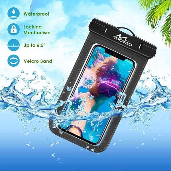 MoKo Waterproof Phone Pouch Holder, Cellphone Case Dry Bag with Lanyard Armband Compatible with iPhone 14 13 12 11 Pro Max, Samsung S21/S20/S10, Black - Image 3