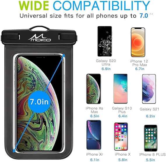 MoKo Waterproof Phone Pouch Holder, Cellphone Case Dry Bag with Lanyard Armband Compatible with iPhone 14 13 12 11 Pro Max, Samsung S21/S20/S10, Black - Image 5