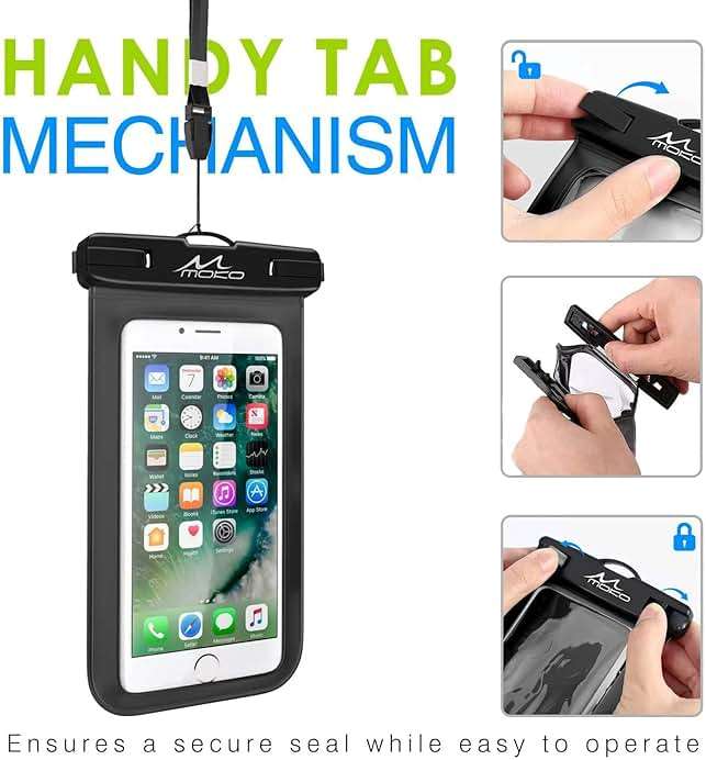 MoKo Waterproof Phone Pouch Holder, Cellphone Case Dry Bag with Lanyard Armband Compatible with iPhone 14 13 12 11 Pro Max, Samsung S21/S20/S10, Black - Image 9