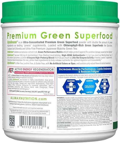 ALLMAX Naturals CytoGreens Super Greens Powder, Premium Green Superfood with Greens, Superfoods, Daily Greens Supplement, Acai Berry Green Tea, 60 Servings - Image 2