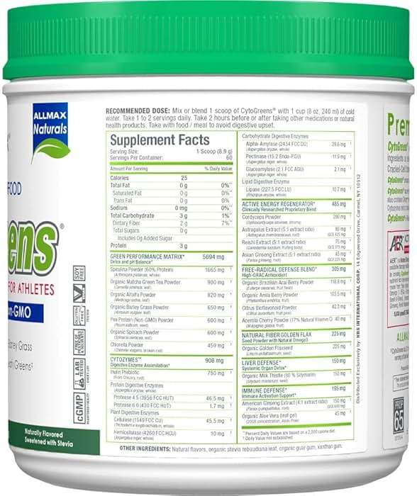 ALLMAX Naturals CytoGreens Super Greens Powder, Premium Green Superfood with Greens, Superfoods, Daily Greens Supplement, Acai Berry Green Tea, 60 Servings - Image 3