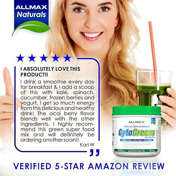 ALLMAX Naturals CytoGreens Super Greens Powder, Premium Green Superfood with Greens, Superfoods, Daily Greens Supplement, Acai Berry Green Tea, 60 Servings - Image 6