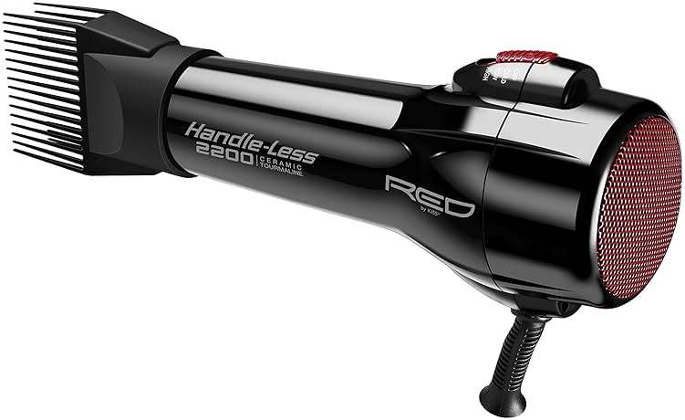 RED by Kiss Handle-Less 2200W Ceramic Tourmaline Hair Dryer, 3 Heat Settings, Pro Blow Dryer with Comb Attachment, Ionic for Frizz-Free Shine, Detangler & Straightening for 4C - Image 2